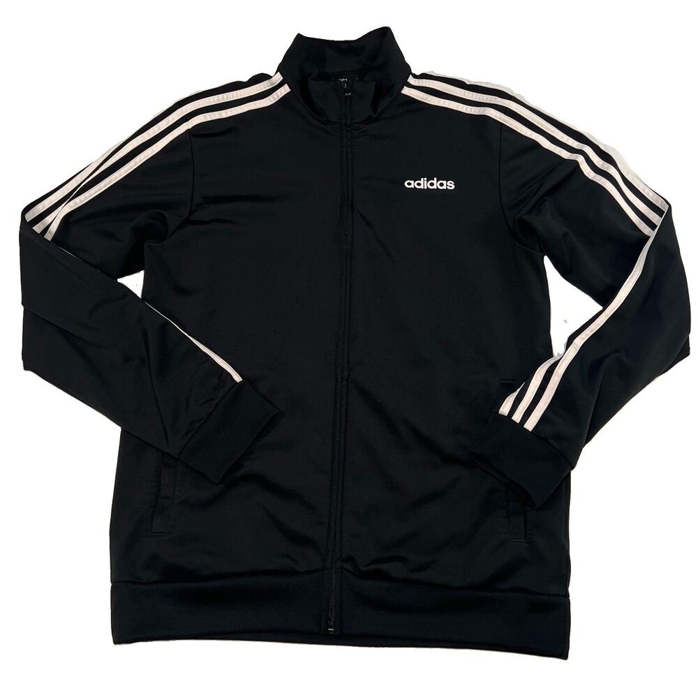 Adidas Track Jacket Mens Size M Black Full Zip Workout Athletic 3 Stripe Classic